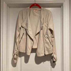 Cream colored suede moto jacket